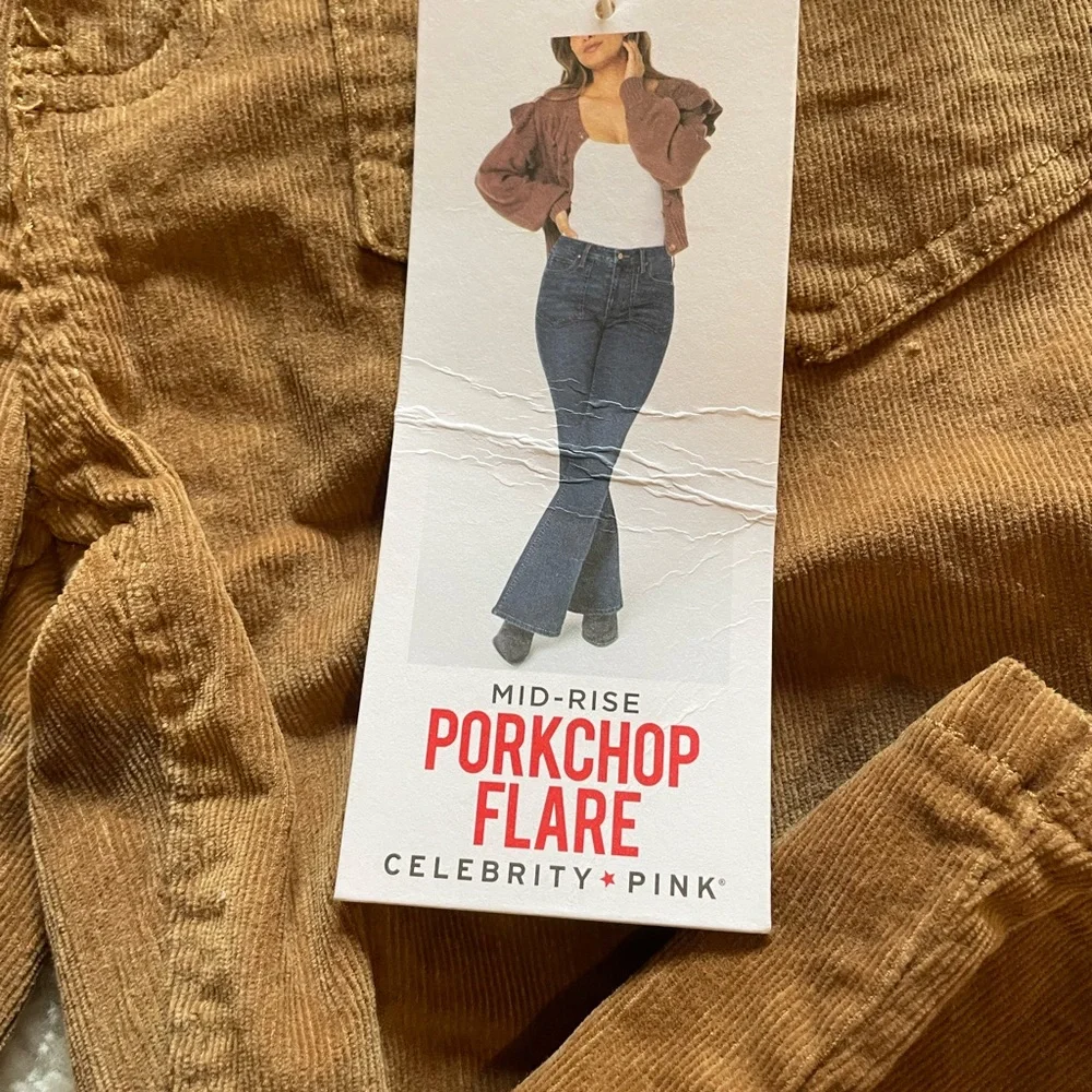 NWT Celebrity Pink tan corduroy, mid rise, flare, pants, size 1 - Picture 4 of 6